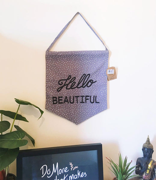 Hello Beautiful pastel grey message flag