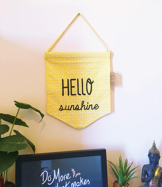 Hello Sunshine pastel yellow message flag