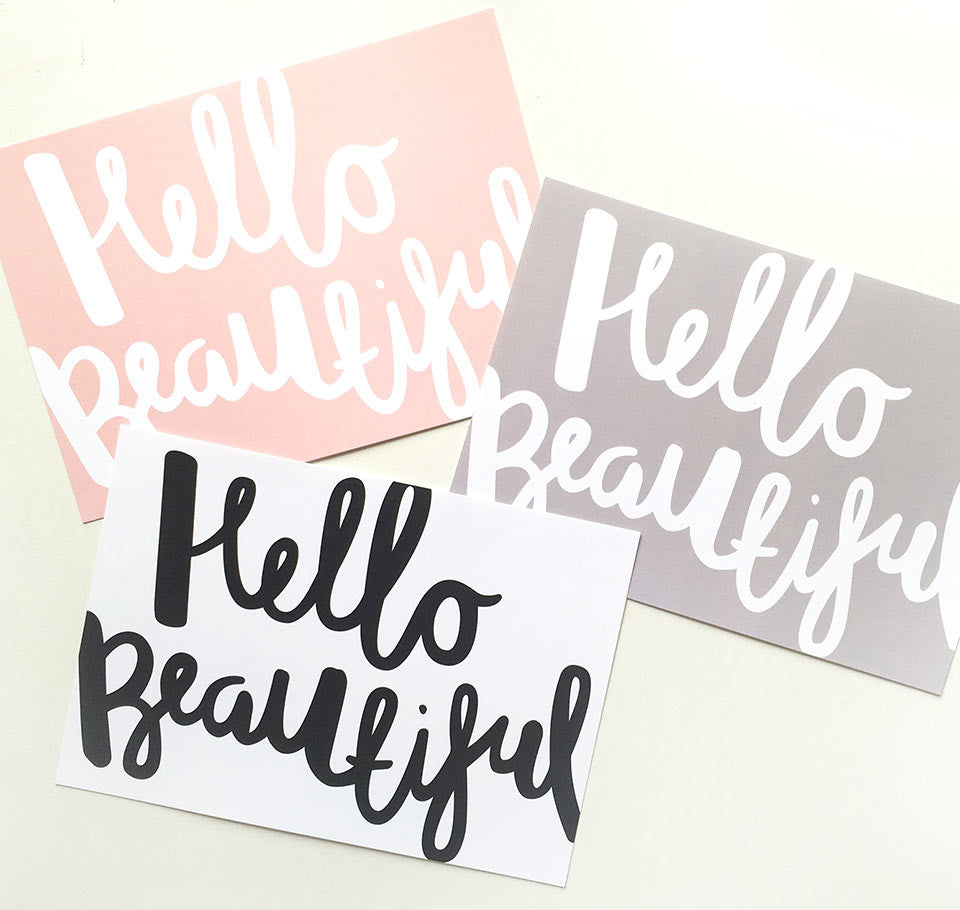 Black and White, Pink and grey hello beautiful quote print